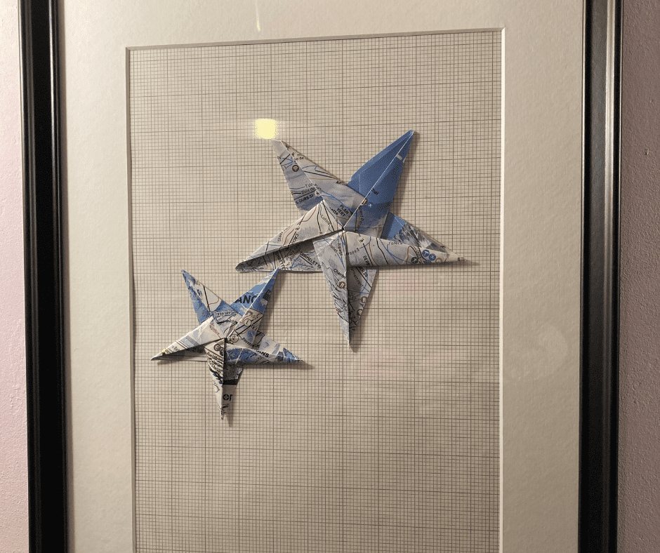 Origami stars made from piste maps