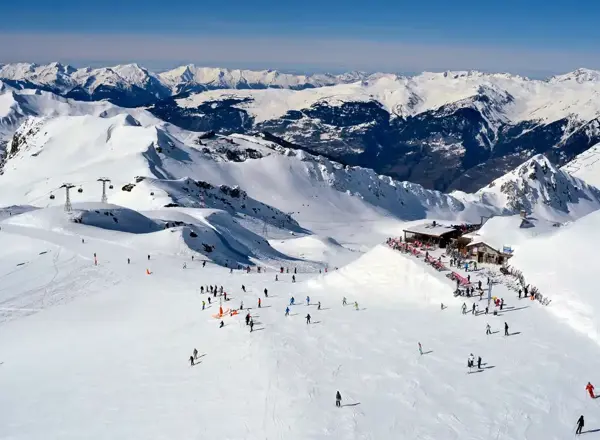 Aerial shot of skiers in Paradiski
